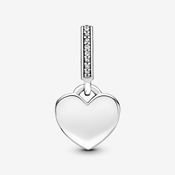 Charm Prata Pendente Placa De Coração Gravável