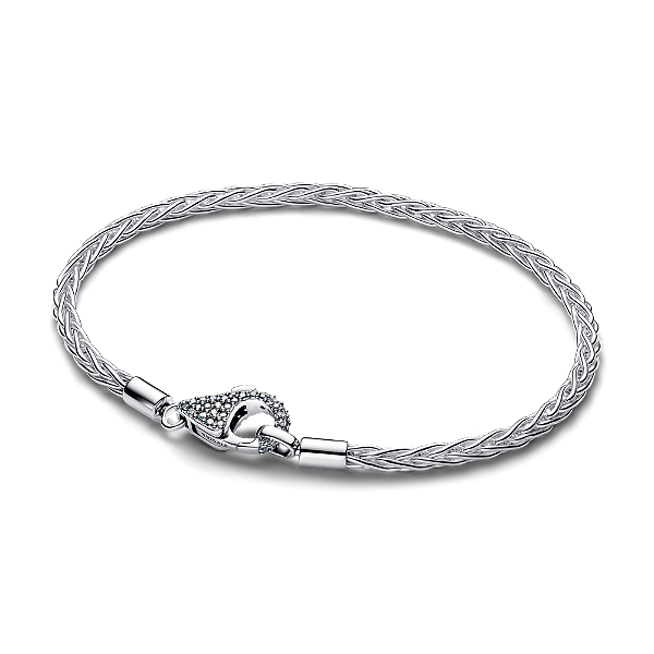 Bracelete De Prata Elos Torcidos E Fecho Em Pave