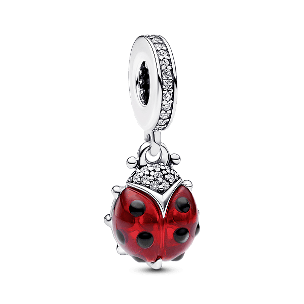 Charm Prata Pendente Joaninha Vermelha em Pavé
