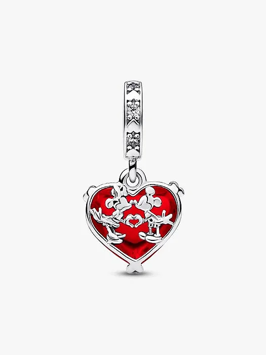 Charm Disney Beijo Mickey e Minnie e Coração Vermelho