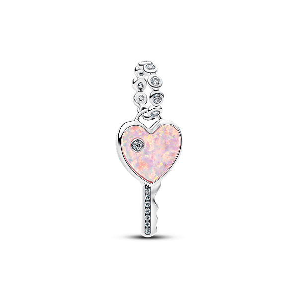 Charm Prata Pendente Chave Do Coração Rosa