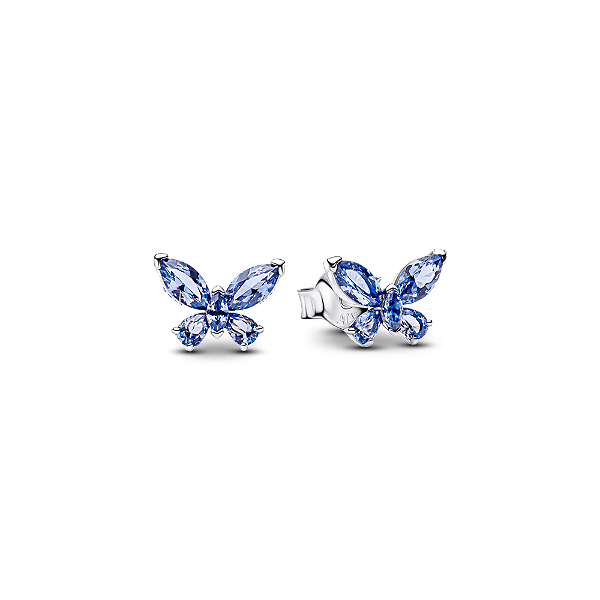 Brinco De Prata Pequena Borboleta Azul Brilhante