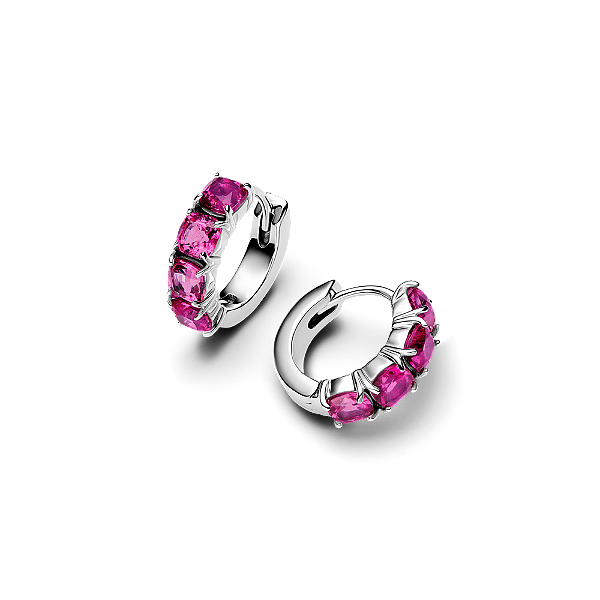 Brincos De Argola Em Prata Com Cristal Rosa