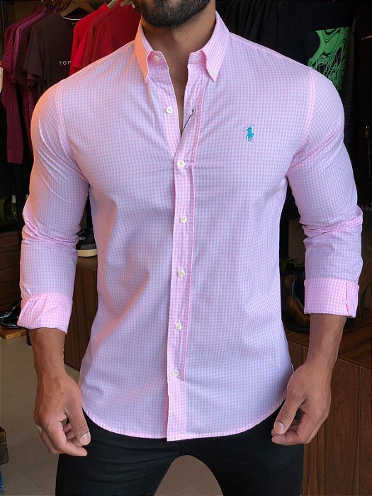 CAMISA RALPH LAUREN XADREZ ROSA ML PONEI VERDE - HENRI STORE