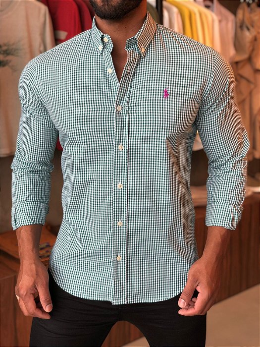 CAMISA RALPH LAUREN XADREZ ROSA ML PONEI VERDE - HENRI STORE