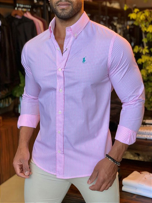 CAMISA RALPH LAUREN XADREZ ROSA ML PONEI VERDE - HENRI STORE