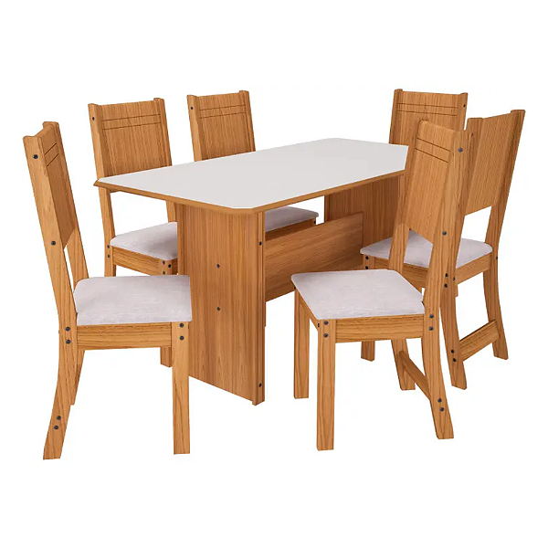 Conjunto Mesa 6 Cadeiras Lisboa 150X76 Freijó/ Off Linho - INDEKES
