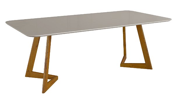 Mesa 6 Lugares Moscou 180X90 Tampo em MDF com Vidro Laqueado Mel/ Off White - MEDE NOVA
