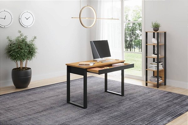 Escrivaninha Estilo Industrial com 1 gaveta Freijó/Preto Fosco - DALLA COSTA