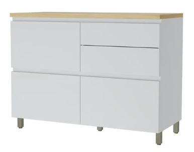 Balcão 01 Porta 04 Gavetas Rainha 100% MDF Branco-Nature - NESHER