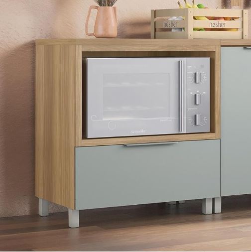 Balcão 01 Gaveta Espaço Forno Marquesa 100% MDF Nature-Verde - NESHER