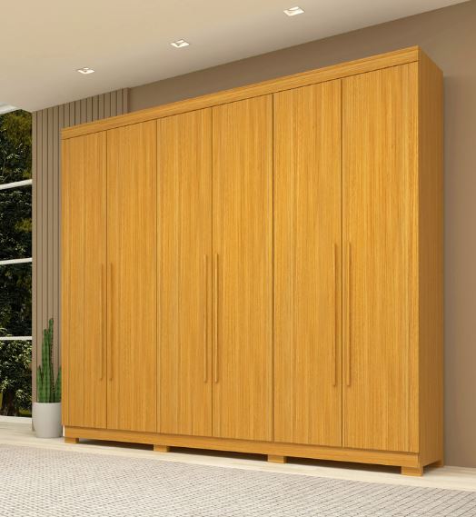 Roupeiro 6 portas 4 gavetas nubia MDF nature - ACP MOVEIS