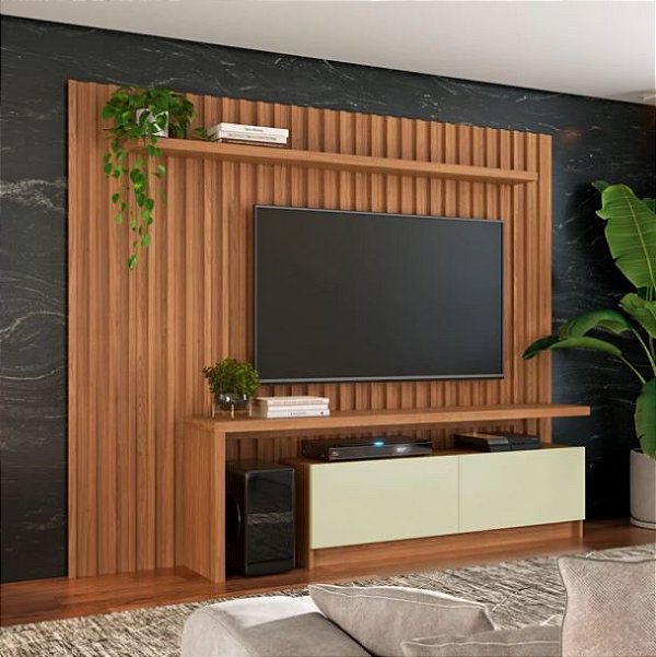 Rack com Painel TB183 Ripado Freijó/Off White - DALLAS COSTA