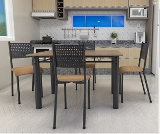 Conjunto Mesa 4 Cadeiras Olinda Retangular 120X75 TB PTO TPO Hanover MDF Champagner cad Maltado - INCOMEL