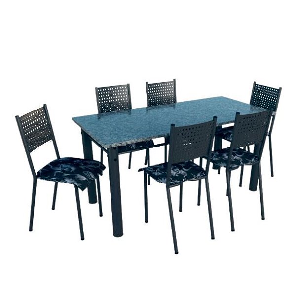 Conjunto de Mesa Retangular 6 Cadeiras Gravata 75X1500 Preto - INCOMEL