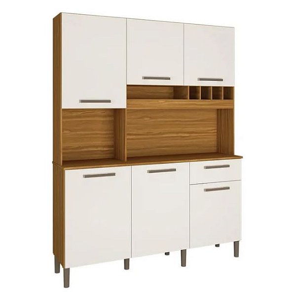 Kit Cozinha 6 Portas 1 Gaveta Pinot 100% MDF Amêndoa/ Off White - RIO DOCE