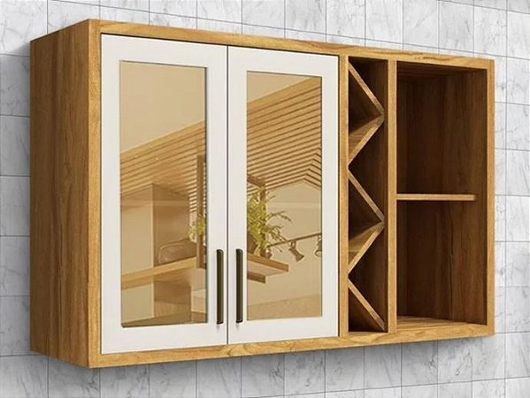 Armário Aéreo Duplo Reflecta Tempranillo 100% MDF Amêndoa/ Off White- RIO DOCE