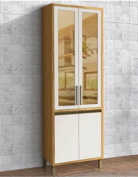 Paneleiro Cristaleira Reflecta 2 Portas Tempranillo 100% MDF Amêndoa/ Off White - RIO DOCE