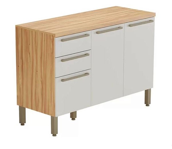 Balcão 2 Portas 3 Gavetas Napoli Prime 100% MDF Amêndoa/ Off White - RIO DOCE
