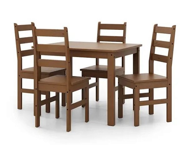 Conjunto Mesa 4 Cadeira Bella 53-19 Verniz Nogueira - TABULAE
