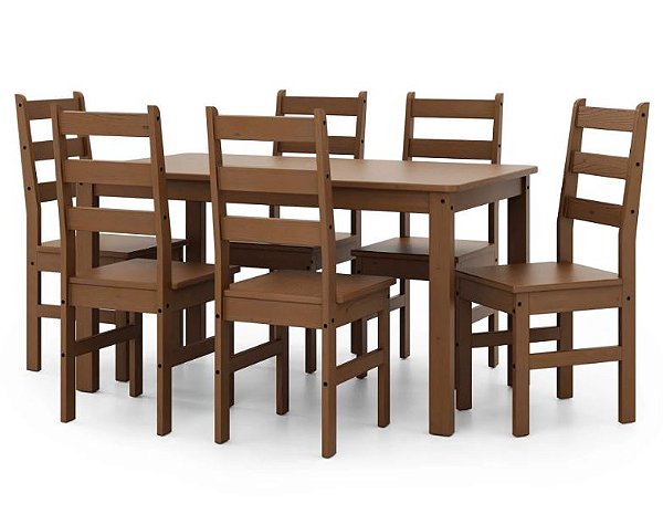 Conjunto Mesa 6 Cadeiras Bella 53-20 Verniz Nogueira - TABULAE