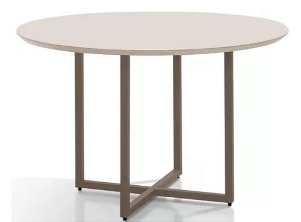 Mesa Redonda Rubia 110 Tampo MDF com Vidro Champagne - AÇO NOBRE