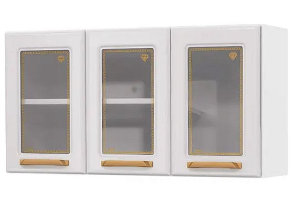 Armário Aéreo Triplo com Vidro Diamante 818007-01 Branco - TELASUL