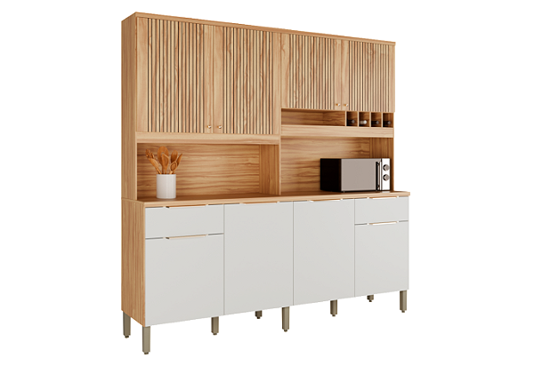 Kit Cozinha 8 Portas 2 Gavetas Concord 100% MDF Amêndoa/ Off White - RIO DOCE