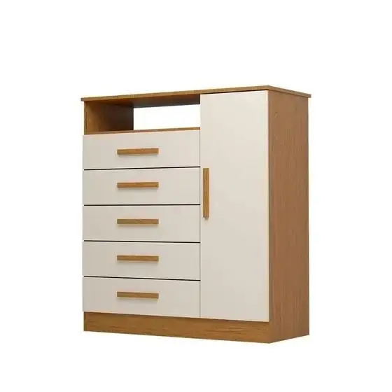 Cômoda 5 Gavetas 1 Porta Madri Plus 100% MDF Cinamomo Off White - ACP MÓVEIS
