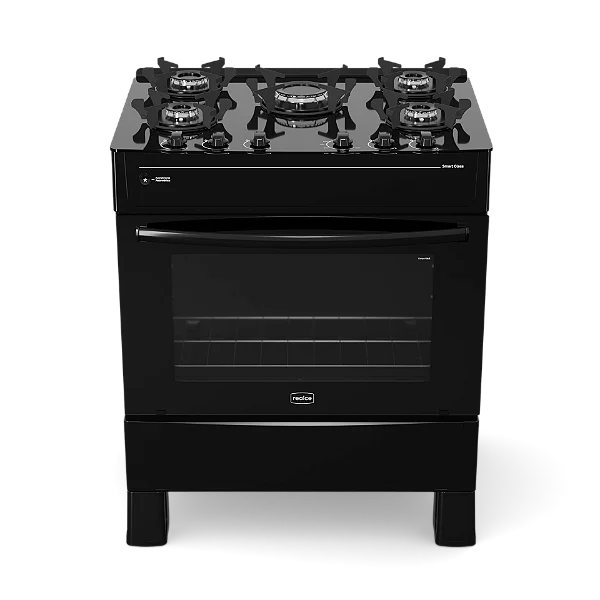 Fogão 5 Bocas Smart Glass Mesa de Vidro Preto - REALCE