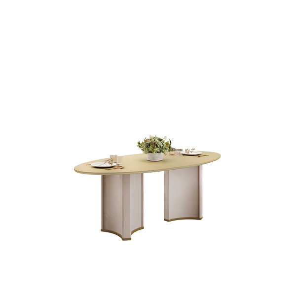 Mesa 8 Lugares Liz Orgânico 218X108 Vidro Off White/ Branco - DJ MÓVEIS