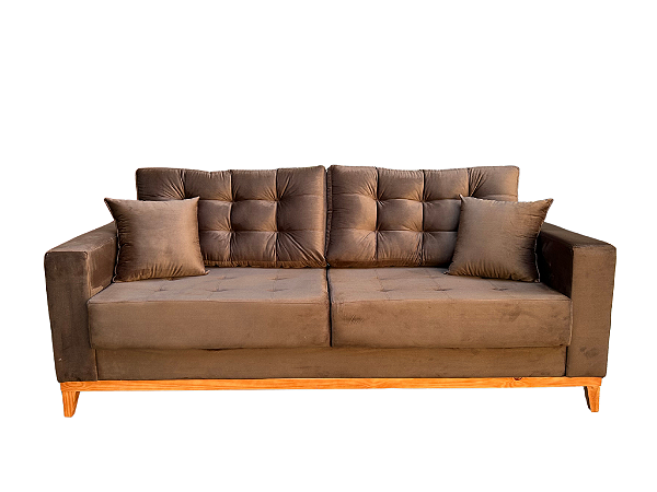 Sofá 3 Lugares Londres Tecido Veludo Café - CONCEITO ESTOFADOS
