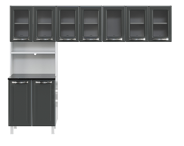 Cozinha 9 Portas com Vidro Esmeralda 82405-09T Cinza - TELASUL