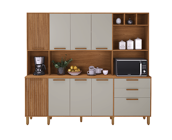 Kit Cozinha 9 Portas 2 Gavetas Porto 61861 Freijó/ Off White - INDEKES