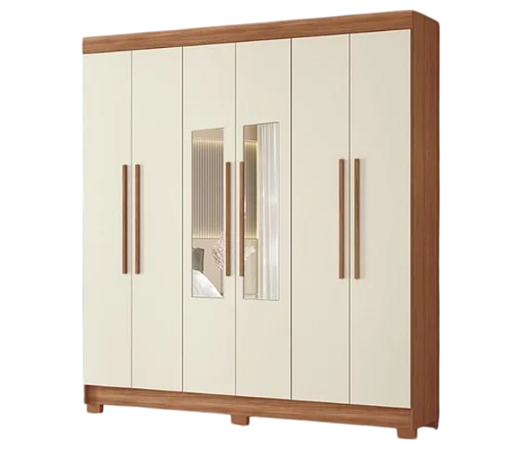 Roupeiro 6 Portas 2 Gavetas C/ Espelho Toledo Jatobá/ Areia - SANTOS ANDIRÁ