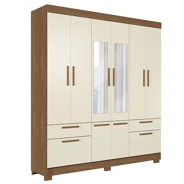 Roupeiro 8 Portas 4 Gavetas C/ Espelho 8.4 Curitiba Jatobá/ Areia - SANTOS ANDIRÁ