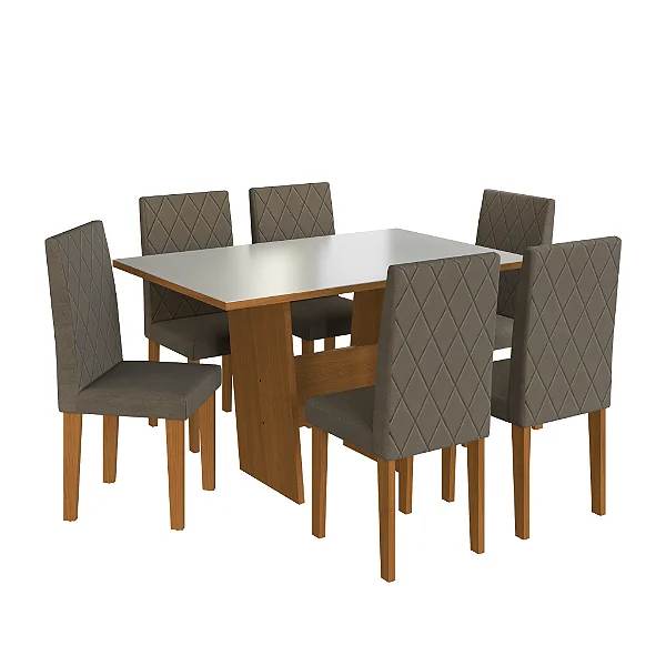 Conjunto Mesa 6 Cadeiras Joinville 137X90 tp VD Freijo/ Off Cadeiras Belize tec Cacau - INDEKES