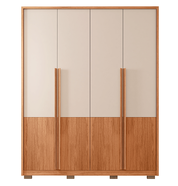 Roupeiro 4 Portas 3 Gavetas 1.8 Francis 100% MDF Freijó/ Off White - CAEMMUN