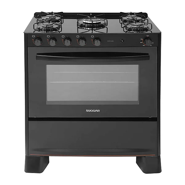Fogão 5 Bocas Glass FGVCG510T Mesa de Vidro Preto - SUGGAR
