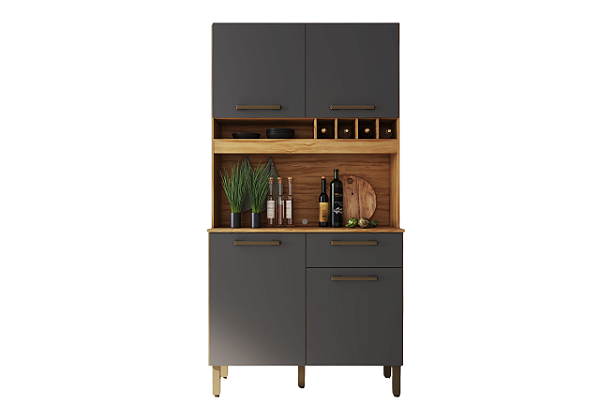 Kit 4 Portas 1 Gaveta Pinot 100% MDF Amêndoa/ Chumbo - RIO DOCE