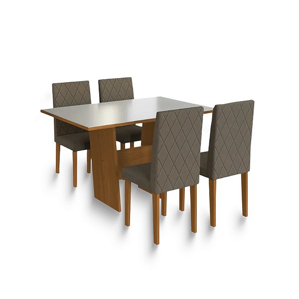 Conjunto Mesa 4 Cadeiras Joinville 137X90 tp VD Freijo/ Off Cadeiras Belize tec Cacau - INDEKES