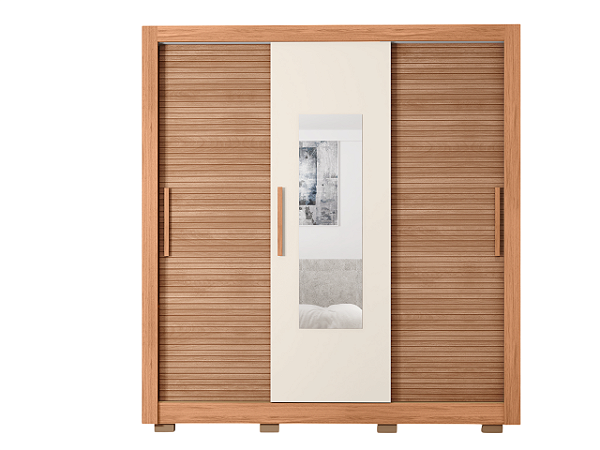 Roupeiro 3 Portas 2 Gavetas Chile 1.9 C/ Espelho Freijó - Off White - CAEMMUN