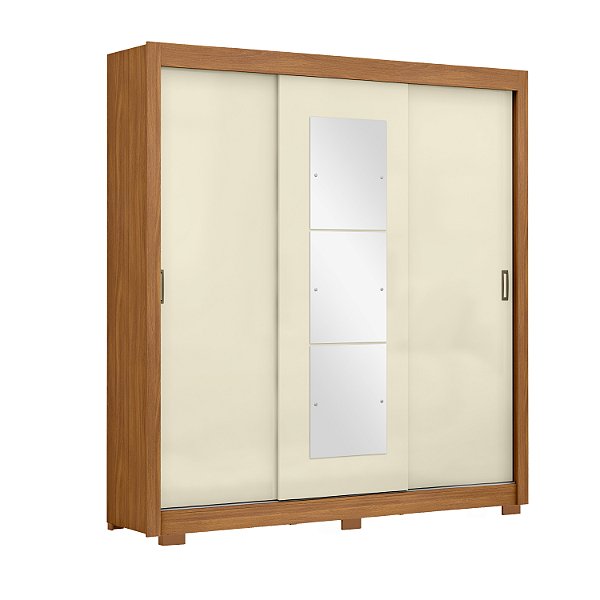 Roupeiro 3 Portas 4 Gavetas c/ Espelho City 4035-77 Cinamomo/ Off White - MAXEL