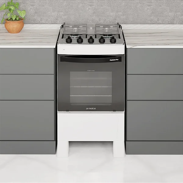 Fogão 4 Bocas Premium Plus 35500 Mesa Inox Branco - REALCE
