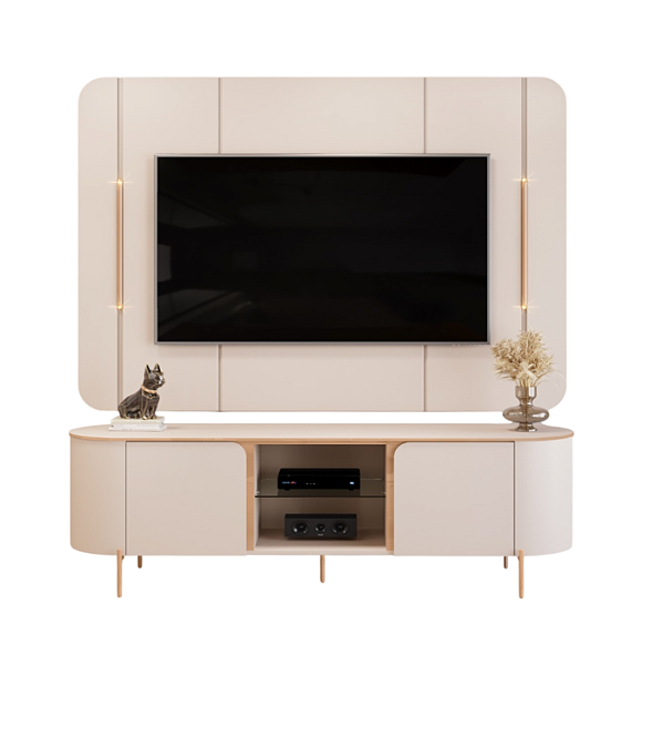 Bancada c/ Painel e LED Adele 100% MDF Off White - DJ MOVEIS