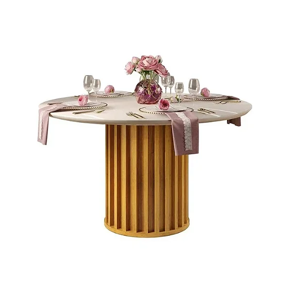 Mesa 4 Lugares Viena 136 Vidro Cedro Off White - DJ MÔVEIS