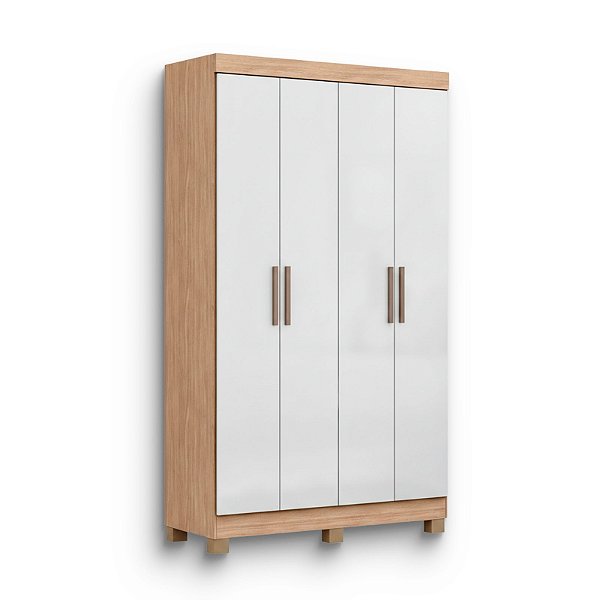 Roupeiro 4 Portas 2 Gavetas Paris 100% MDF 3004-77 Capuccino Branco - MAXEL
