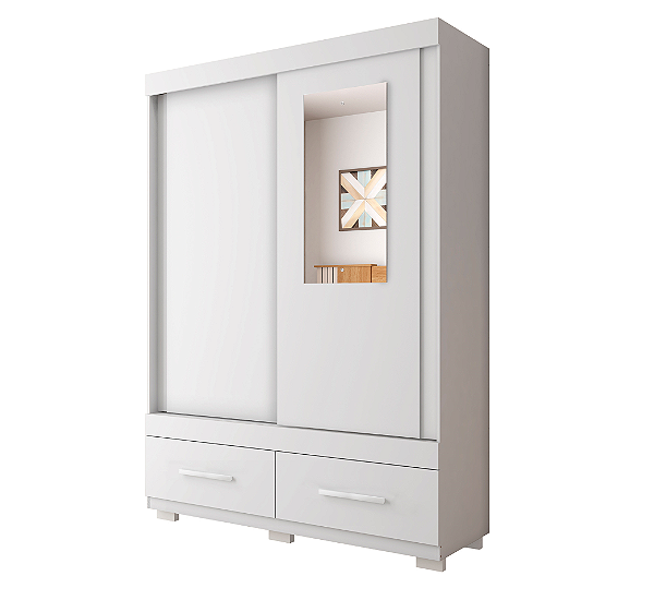 Roupeiro 2 Portas 2 Gavetas c/ Espelho Sereno Branco -CEMMUN