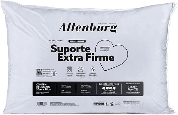 Travesseiro Suporte Extra Firme 180 Fios 50X70 Branco - ALTENBURG