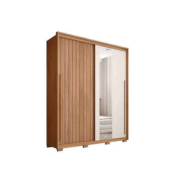 Roupeiro 2 Portas 3 Gavetas c/ Espelho Lux 1.8 100% MDF Freijó/ Off White SUED - CAEMMUN